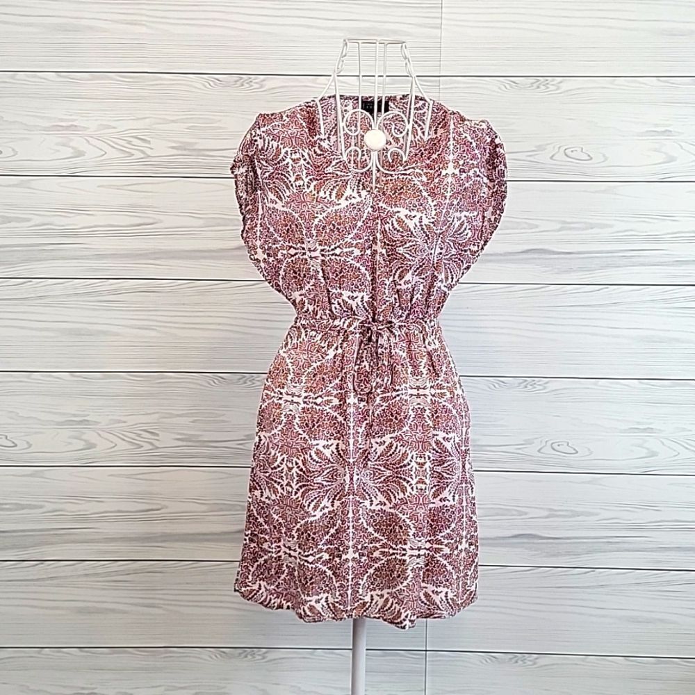 Bobeau Bohemian style knee length mini dress - pink & cream Women's Size XS